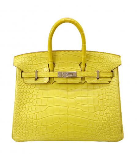  HERMES Birkin 25 Lime Crocodile Alligator Mat