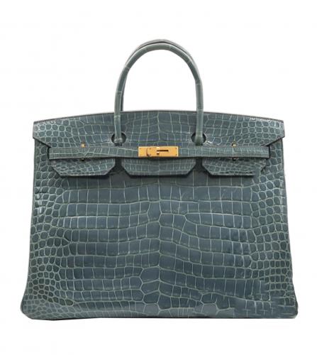 HERMES Birkin 40 Bleu jean Crocodile Porosus Lisse