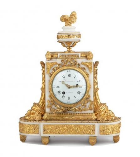  Louis XVI gilt bronze and white marble clock