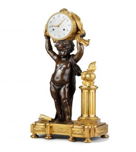 A Louis XVI gilt and patinated bronze mantel clock