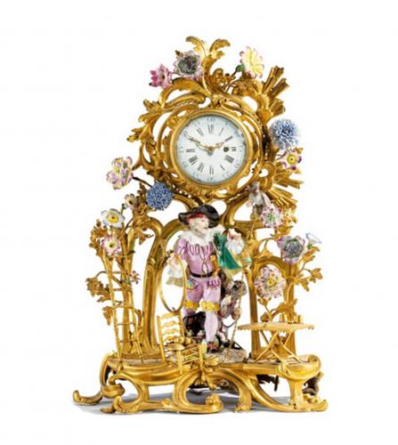 Louis XV porcelain meissen mantel timepiece clock