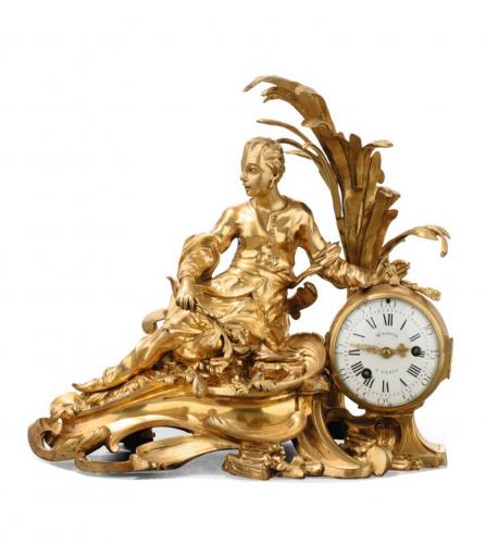 A LOUIS XV GILT BRONZE CLOCK