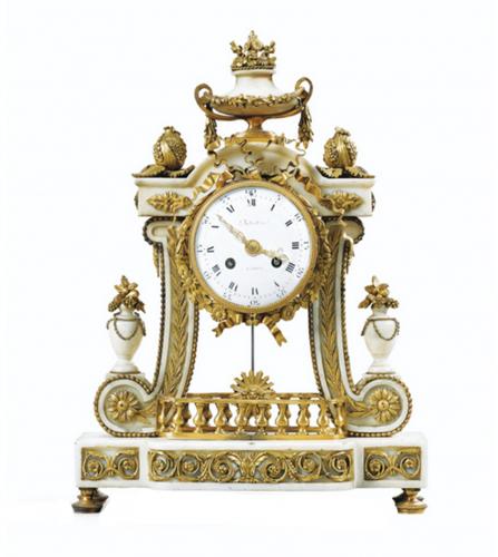 Louis XV White marble bronze portico clock