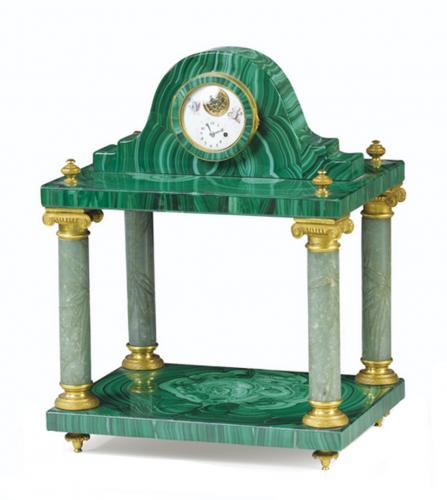 Desk clock in bronze malachite veneer