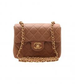 CHANEL LAMBSKIN QUILTED MINI FLAP CAMEL