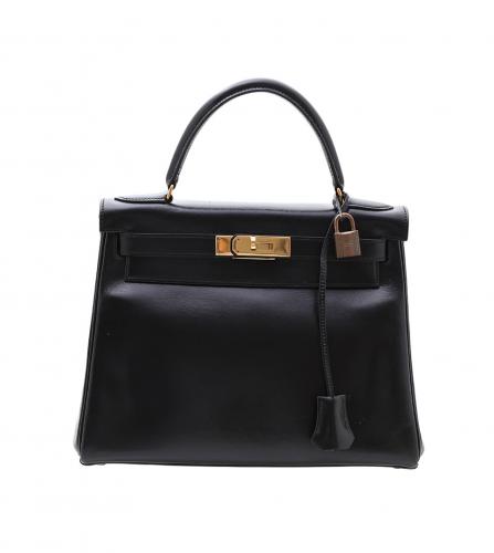 HERMES BLACK BOX CALF KELLY 28