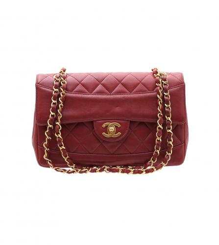 CHANEL LAMBSKIN QUILTED MEDIUM FLAP RED