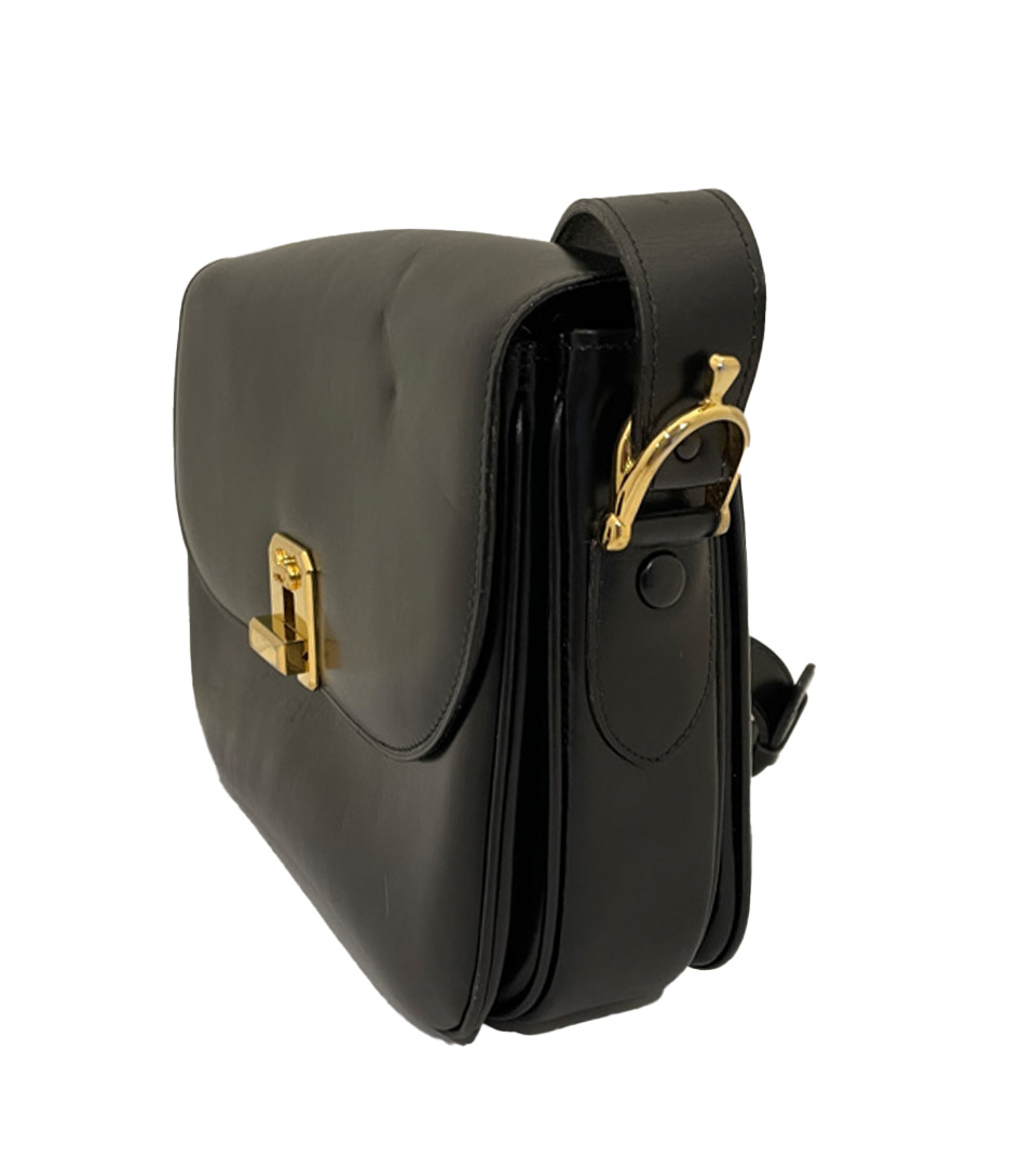 Celine Black Smooth Leather Triomphe Medium Shoulder Bag | Yoogi's Closet
