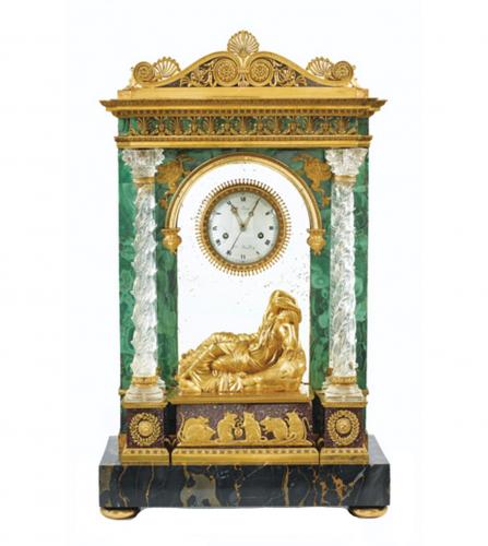 Louis XVI Portico clock in malachite