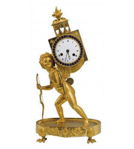 Gilt bronze and enamel Peddler Clock