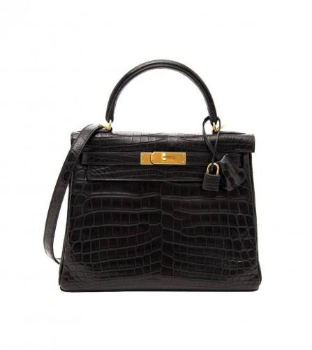 HERMES KELLY 32 BLACK CROCODILE BAG