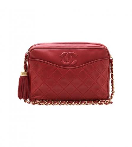 Lovely vintage Chanel red lambskin camera bag with tassel