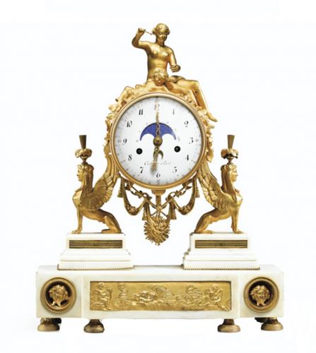 Louis XVI period gilt bronze and white marbleclock