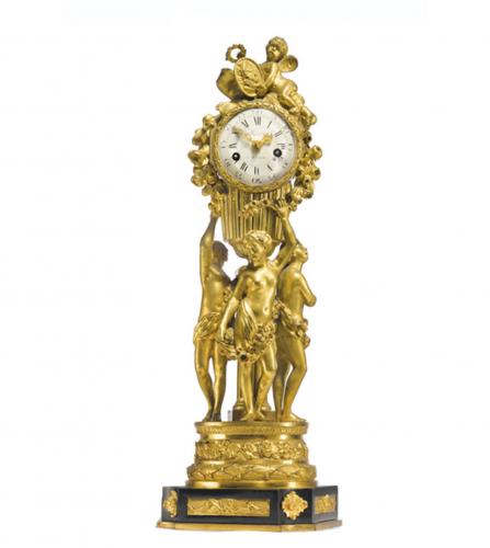 A Louis XVI ormolu and ebony double faced clock