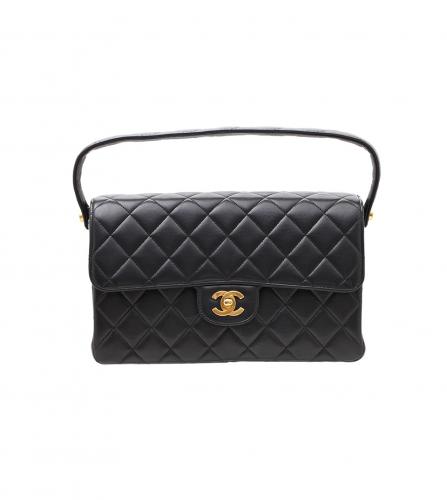 CHANEL Double Faces W Sided Chain Shoulder Bag Black Quilted Flap