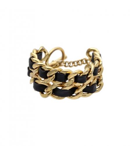 CHANEL BLACK LEATHER CHAIN BRACELET