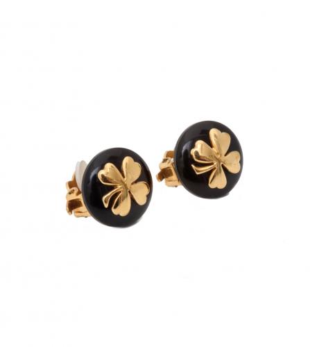 CHANEL BLACK ROUND CLOVER CLIP-ON EARRINGS