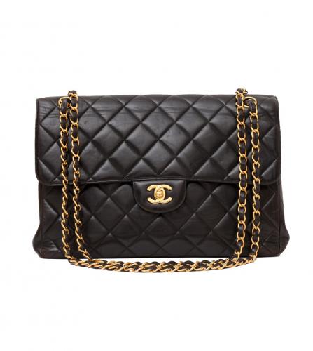 CHANEL LAMBSKIN QUILTED MAXI DOUBLE FLAP BLACK