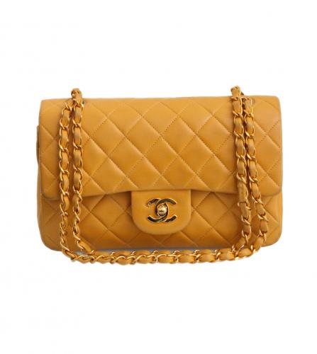 CHANEL LAMBSKIN QUILTED MEDIUM DOUBLE FLAP YELLOW