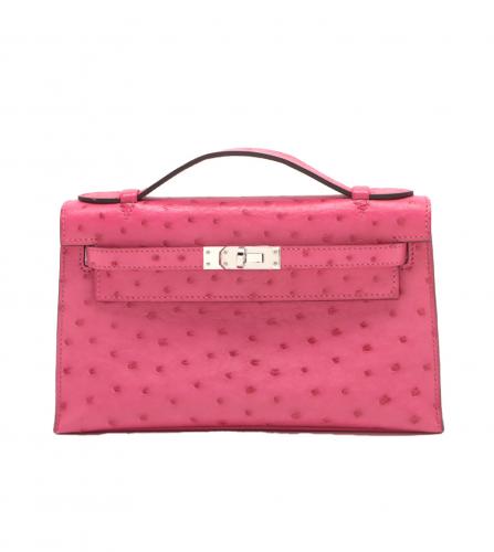Hermes Kelly Pochette Ostrich Pink