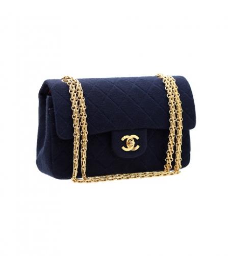 CHANEL BLUE JERSEY CLASSIC FLAP BAG