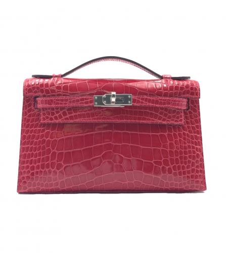 HERMES KELLY POCHETTE ALLIGATOR PINK