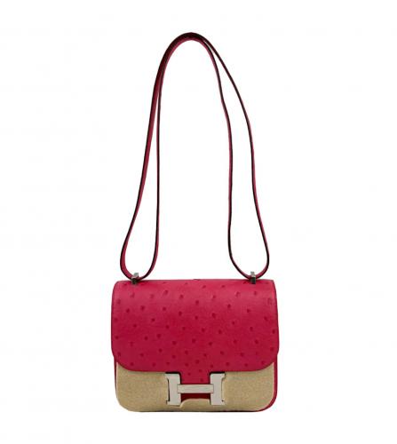 HERMES CONSTANCE3 OSTRICH ROSE