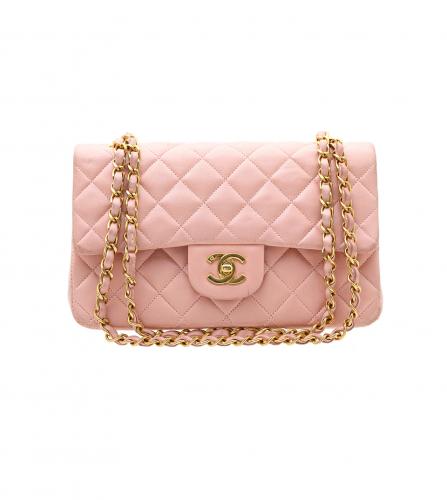 CHANEL LAMBSKIN QUILTED MEDIUM DOUBLE FLAP PINK
