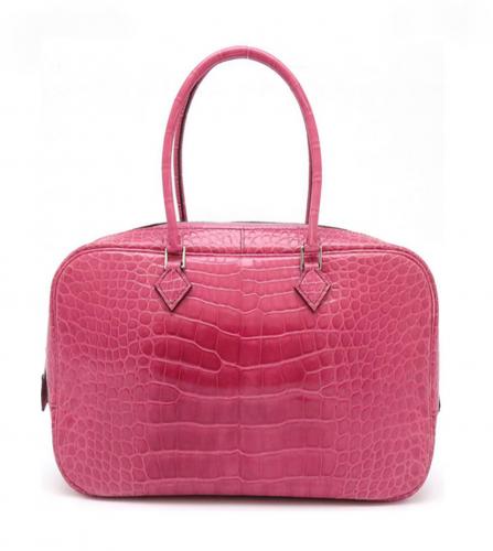 HERMES PLUME ELAN 28 CROCODILE FUCHSIA