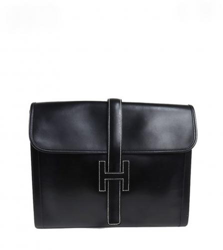 HERMES JIJE GM BOX CALF BLACK