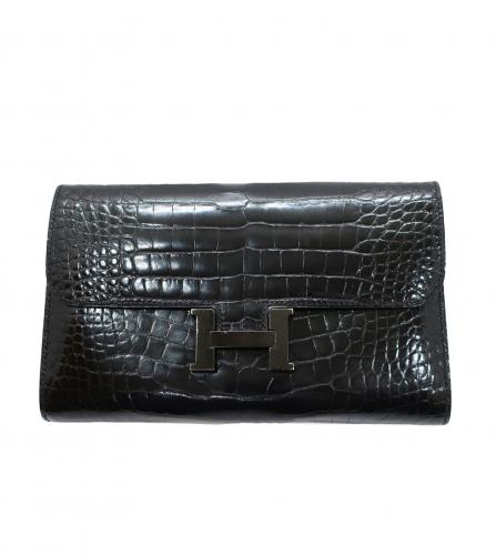 HERMES CONSTANCE WALLET CROCODILE BLACK