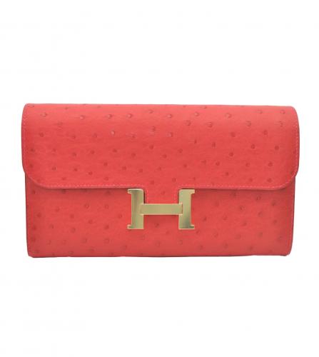 HERMES CONSTANCE LONG WALLET OSTRICH RED