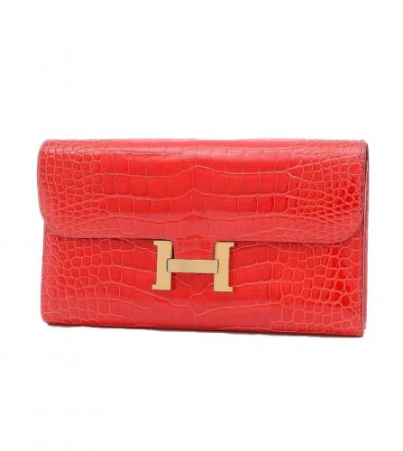 HERMES CONSTANCE LONG WALLET CROCODILE RED