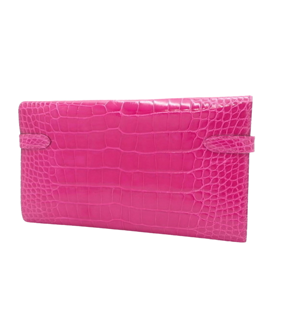 HERMES KELLY WALLET LONG CROCODILE ROSE