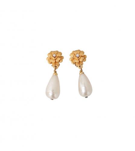 CHANEL CAMELIA PEARL CLIP-ON EARRINGS