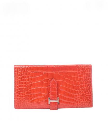 HERMES BEARN SOUFFLET WALLET ALLIGATOR RED