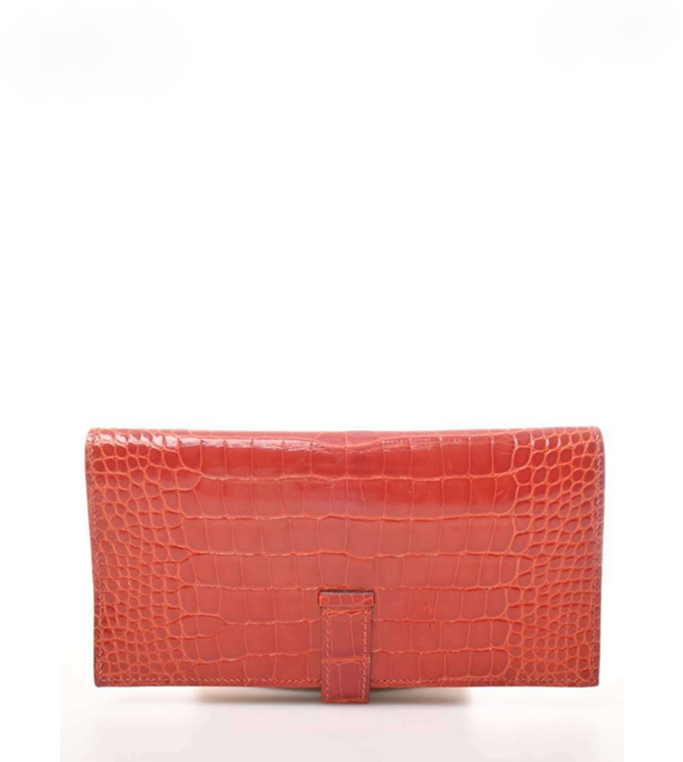 HERMES BEARN SOUFFLET WALLET ALLIGATOR RED