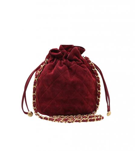 CHANEL SUEDE QUILTED DRAWSTRING RED
