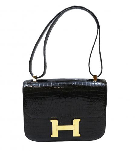 HERMES CONSTANCE CROCODILE POROSUS BLACK