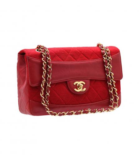 CHANEL JERSEY QUILTED, LAMBSKIN MEDIUM FLAP RED