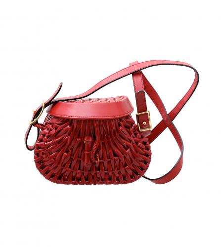 BOTTEGA VENETA RED RAFFIA SHOULDER BAG