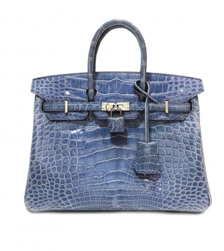 HERMES BIRKIN 25 ALLIGATOR CROCODILE BLUE BRIGHTON
