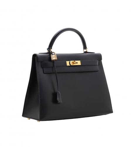 HERMES KELLY 32 BOX CALF BLACK