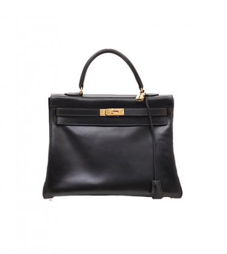 HERMES KELLY 35 BOX CALF BLACK