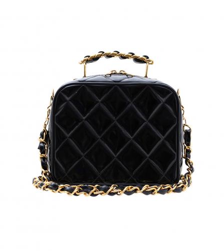 CHANEL BLACK PATENT VANITY BAG