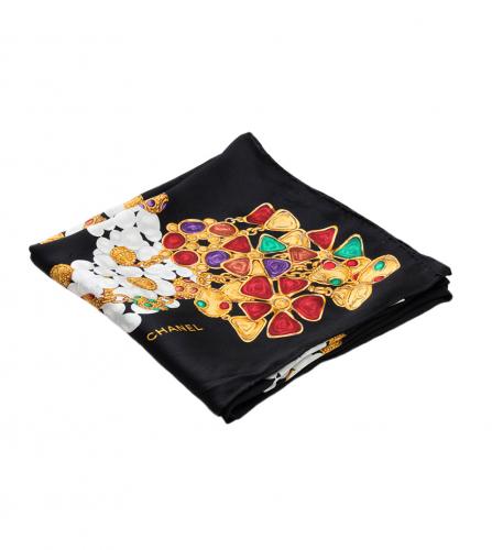 CHANEL SILK SCARF GRIPOIX BIJOUX MOTIF