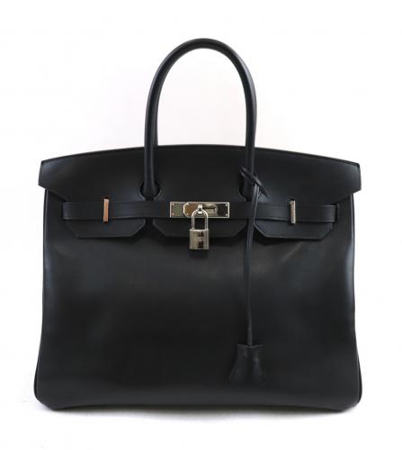 HERMES BIRKIN 35 BOX CALF BLACK SILVER