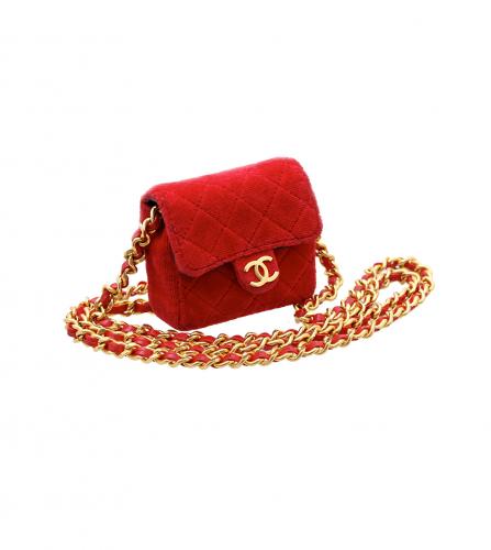 Chanel Quilted Red Nano Flap Mini Micro Chain Bag 86123