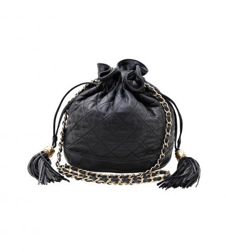 CHANEL BLACK DRAWSTRING BAG