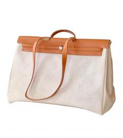 HERMES HERBAG 50 LEATHER & TOILE ASH